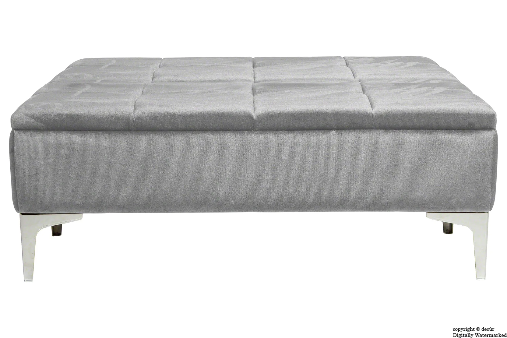 Mila Modern Buttoned Velvet Footstool Large - Silver with Optional Storage