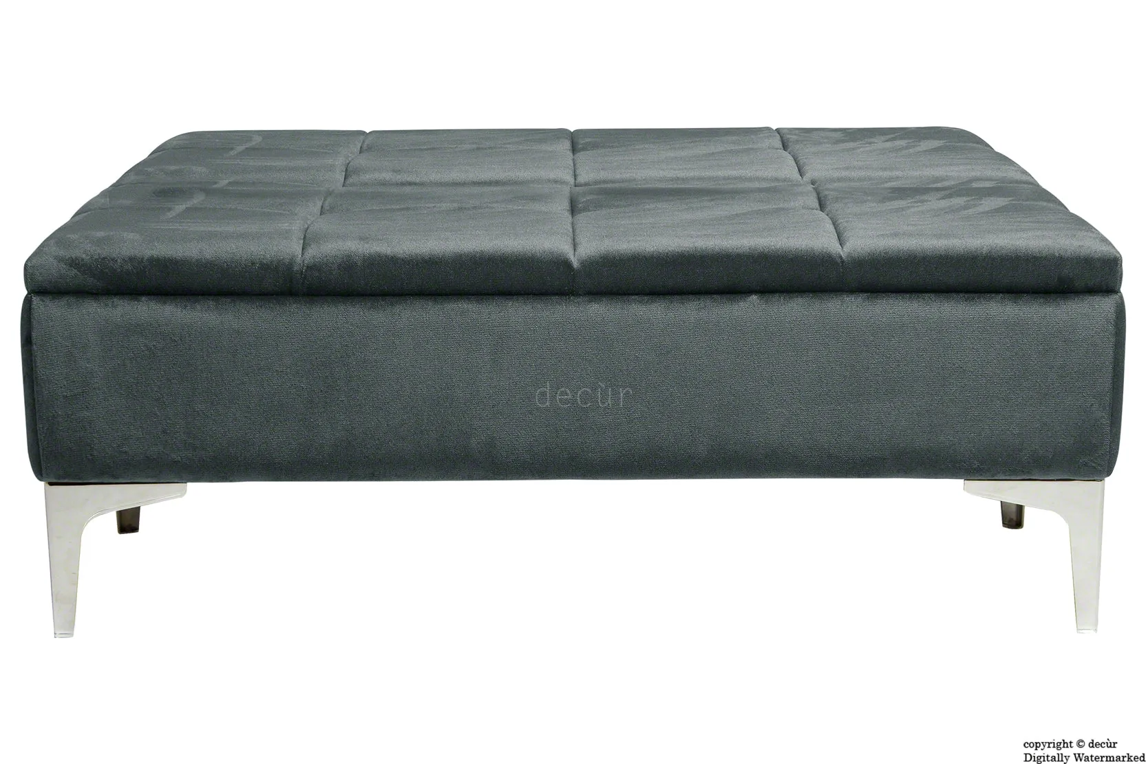 Mila Modern Buttoned Velvet Footstool Large - Slate with Optional Storage
