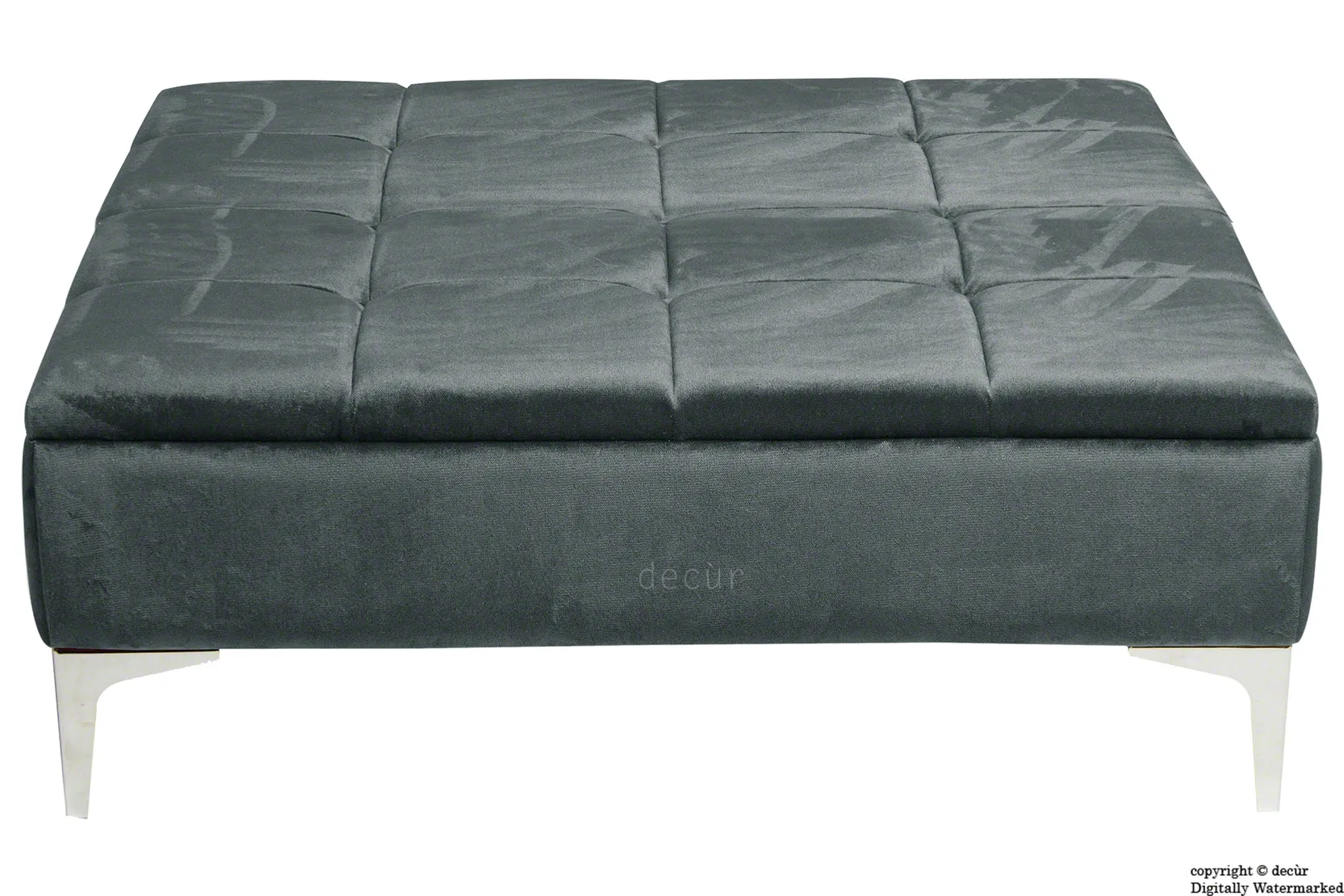 Mila Modern Buttoned Velvet Footstool Large - Slate with Optional Storage