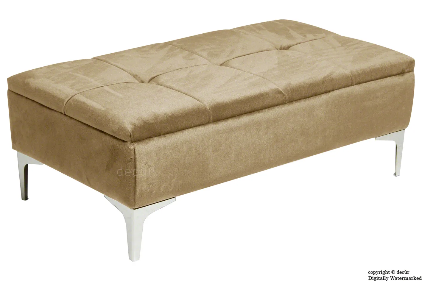 Mila Modern Buttoned Velvet Footstool - Parchment with Optional Storage