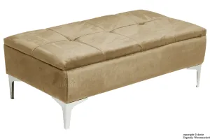 Mila Modern Buttoned Velvet Footstool - Parchment with Optional Storage
