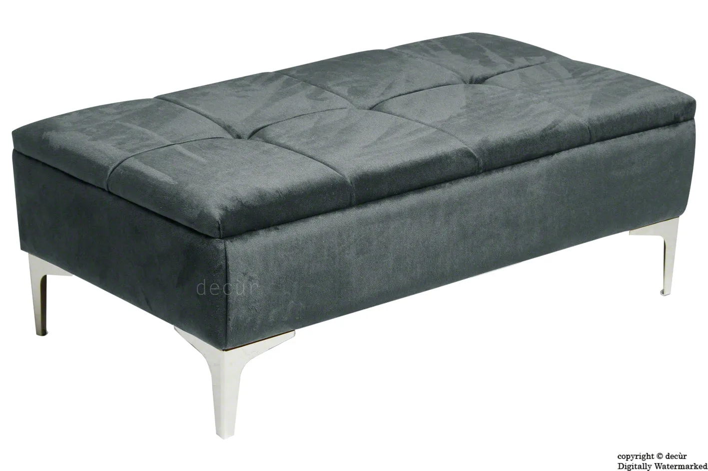 Mila Modern Buttoned Velvet Footstool - Slate with Optional Storage