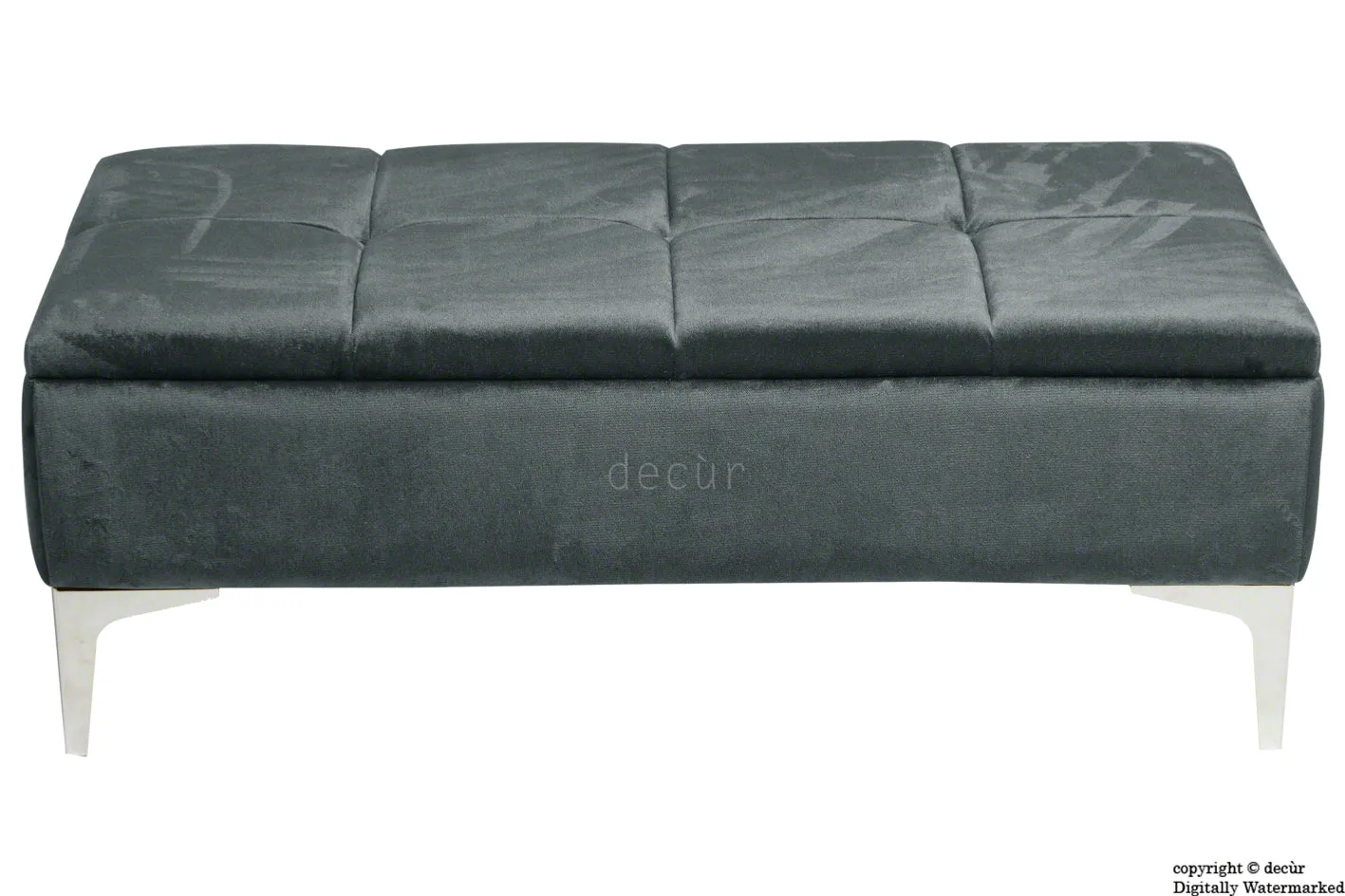 Mila Modern Buttoned Velvet Footstool - Slate with Optional Storage
