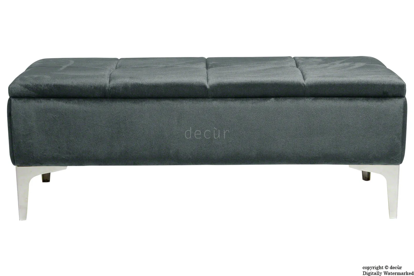 Mila Modern Buttoned Velvet Footstool - Slate with Optional Storage