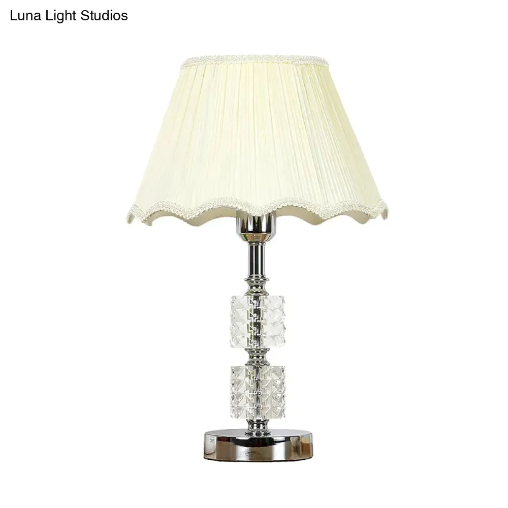 Minimalist Clear Crystal Cylinder Night Light for Living Room, White Nightstand Lamp