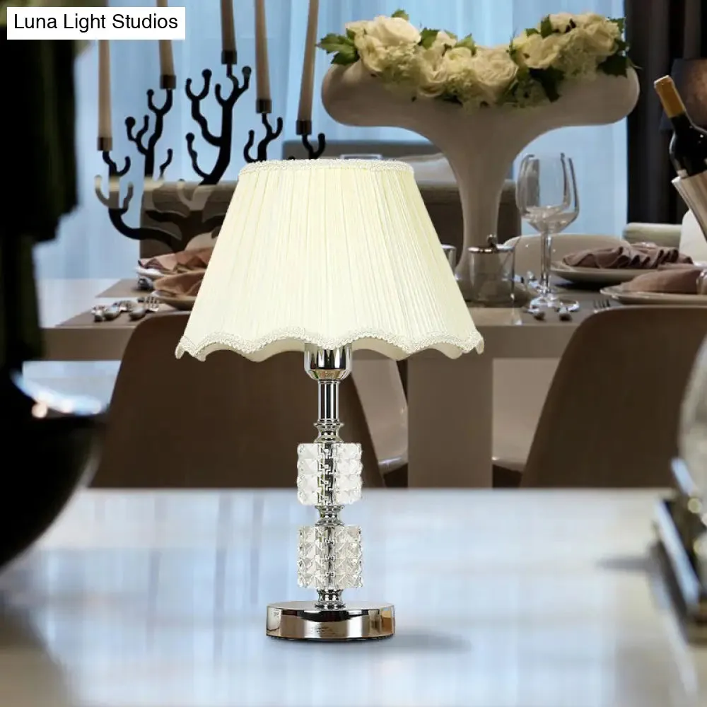 Minimalist Clear Crystal Cylinder Night Light for Living Room, White Nightstand Lamp