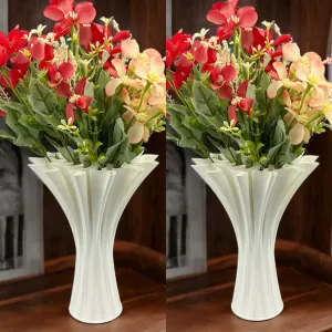Minimalist Design 2 Piece Big Size Unbreakable & Light Weight Plastic Vase for Flower Pot, Gift, Home Decor, Bedroom, Decoration and Craft (White) (8 Inch) (Bouquet 2)