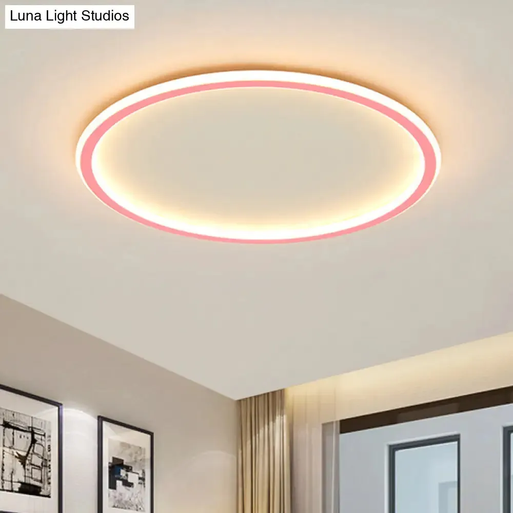 Minimalist Pink/Blue LED Flush Mount Ceiling Light for Bedroom