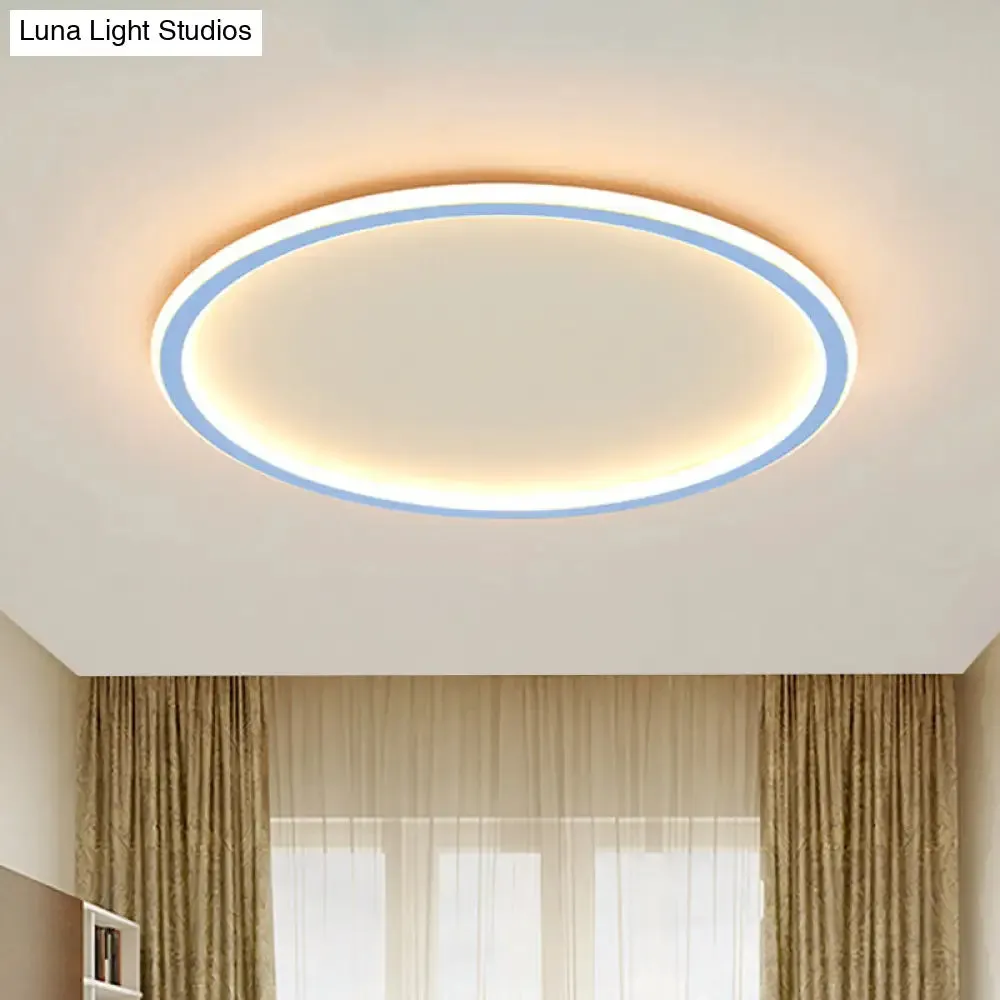 Minimalist Pink/Blue LED Flush Mount Ceiling Light for Bedroom