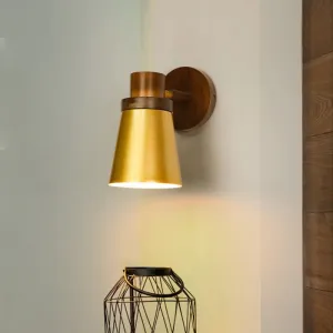 Minimalist Wooden Cone Sconce - 1 Head Gold Wall Lighting Fixture for Living Room