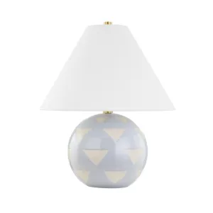 Minnie Round Table Lamp Ceramic Blue Geometric Pattern with Aged Brass Accents