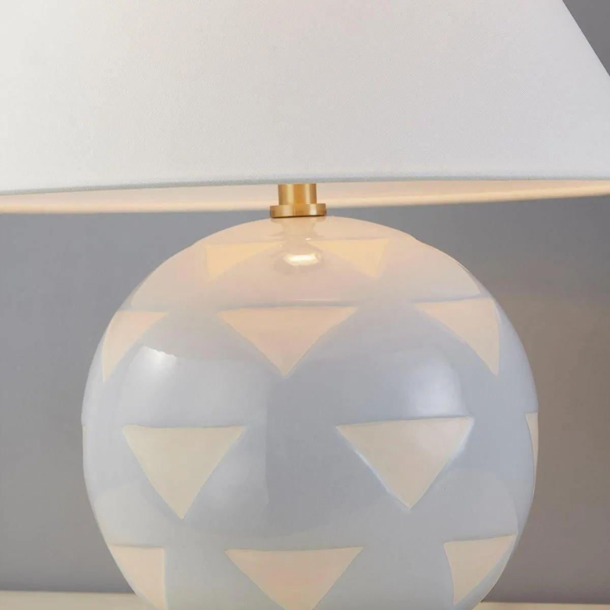 Minnie Round Table Lamp Ceramic Blue Geometric Pattern with Aged Brass Accents