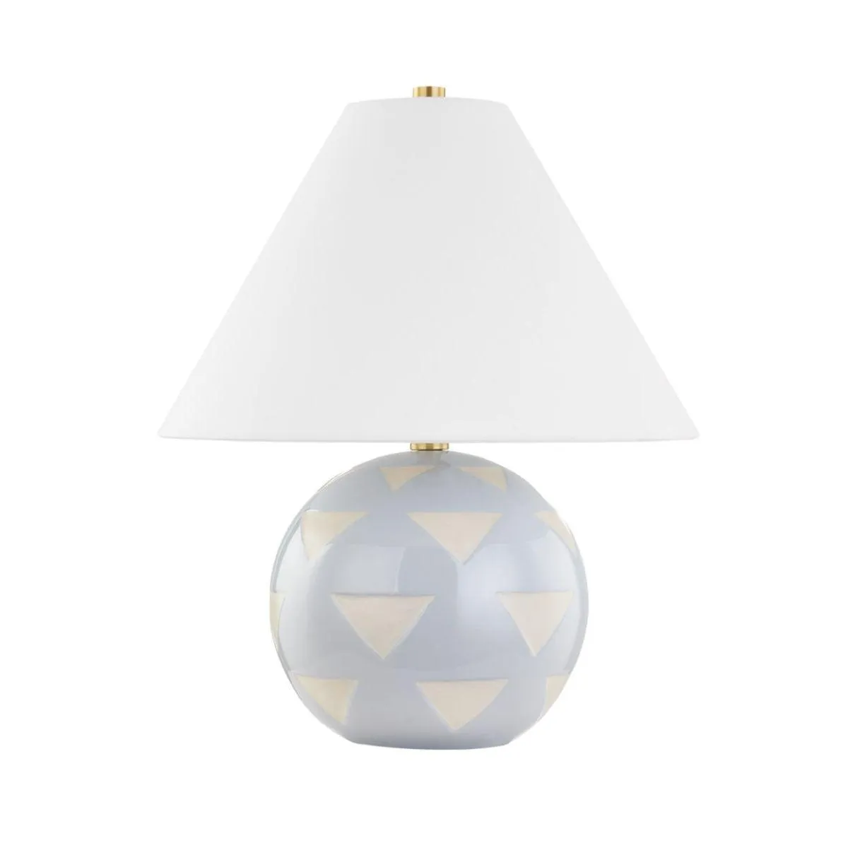 Minnie Round Table Lamp Ceramic Blue Geometric Pattern with Aged Brass Accents