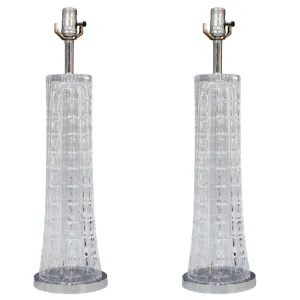 Modern 1970s Beveled Glass Lamps, Pair