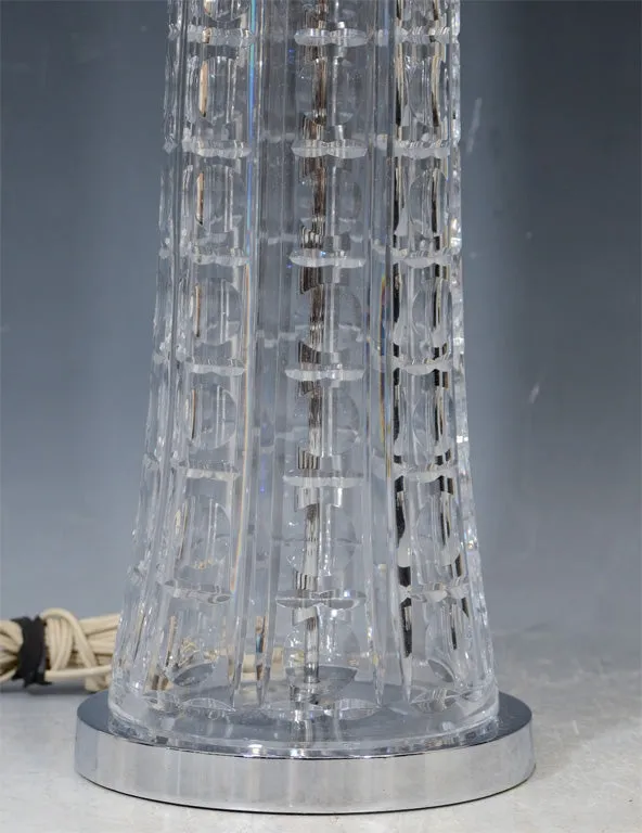 Modern 1970s Beveled Glass Lamps, Pair