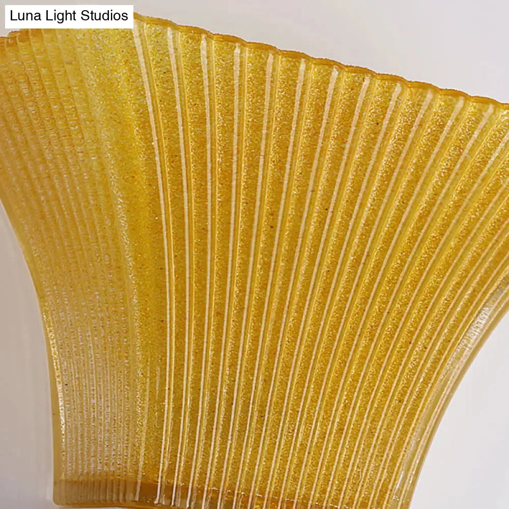 Modern Bell Wall Lighting - Yellow Glass and Resin Lamp in Gold/White for Foyer, 14"/19" W
