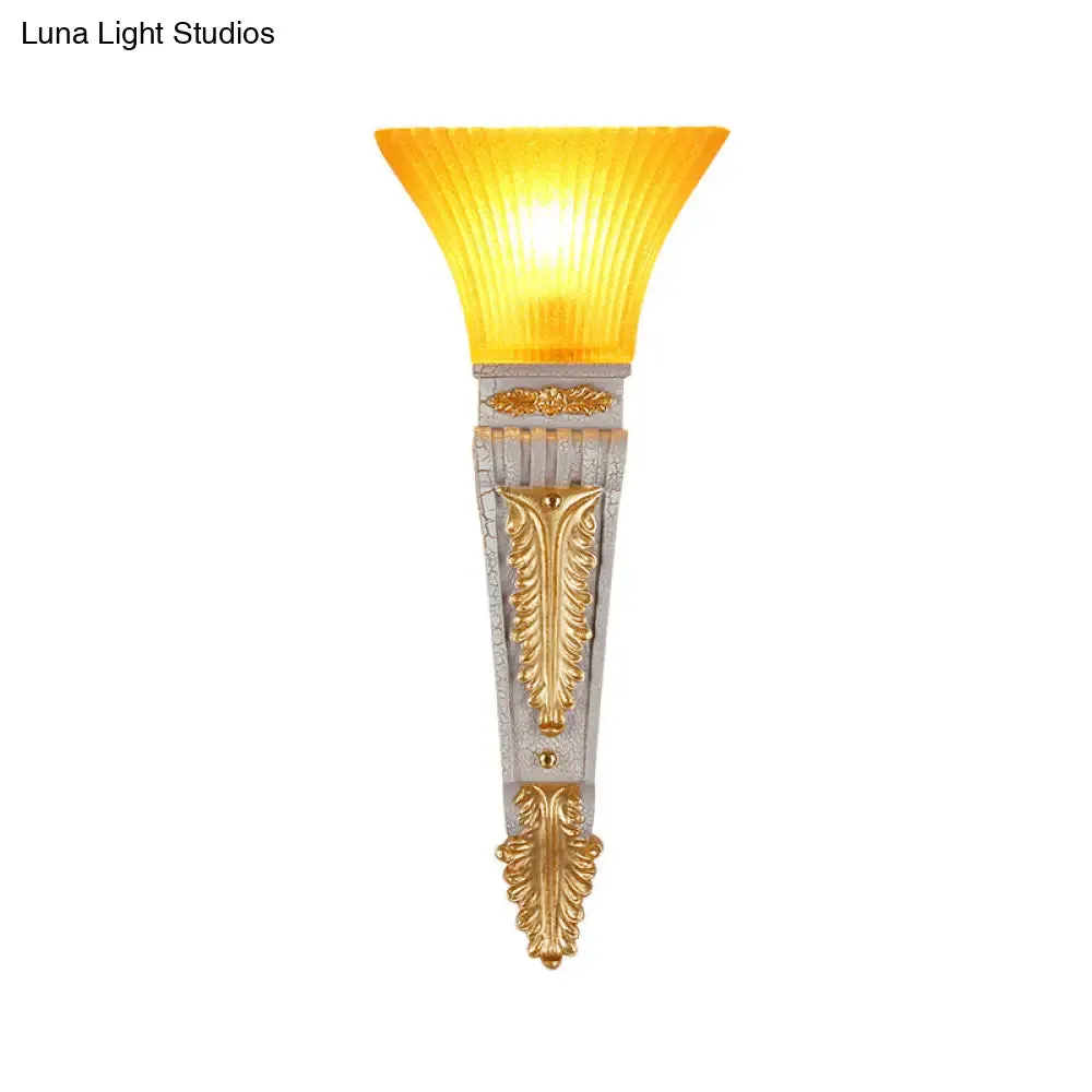 Modern Bell Wall Lighting - Yellow Glass and Resin Lamp in Gold/White for Foyer, 14"/19" W