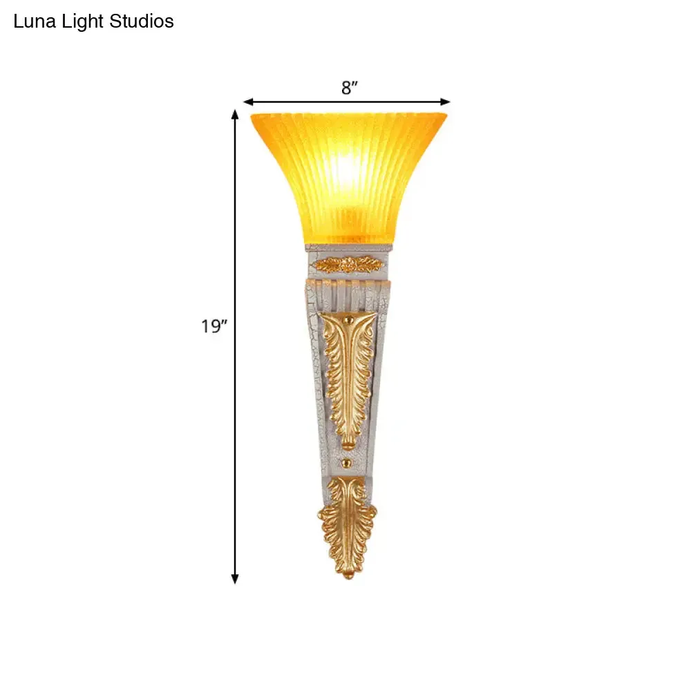 Modern Bell Wall Lighting - Yellow Glass and Resin Lamp in Gold/White for Foyer, 14"/19" W