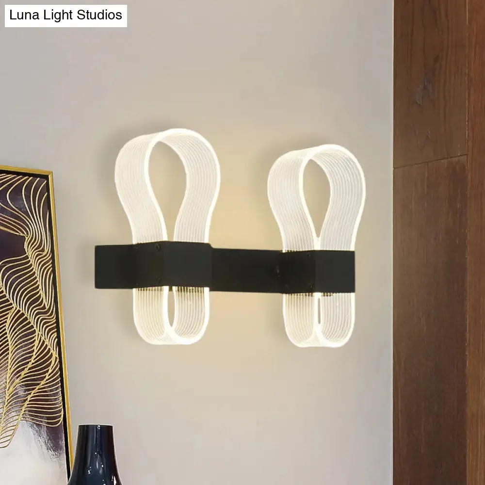 Modern Black Arc Ring Sconce Lighting with 2 Heads - LED Wall Lamp in Warm/White Light