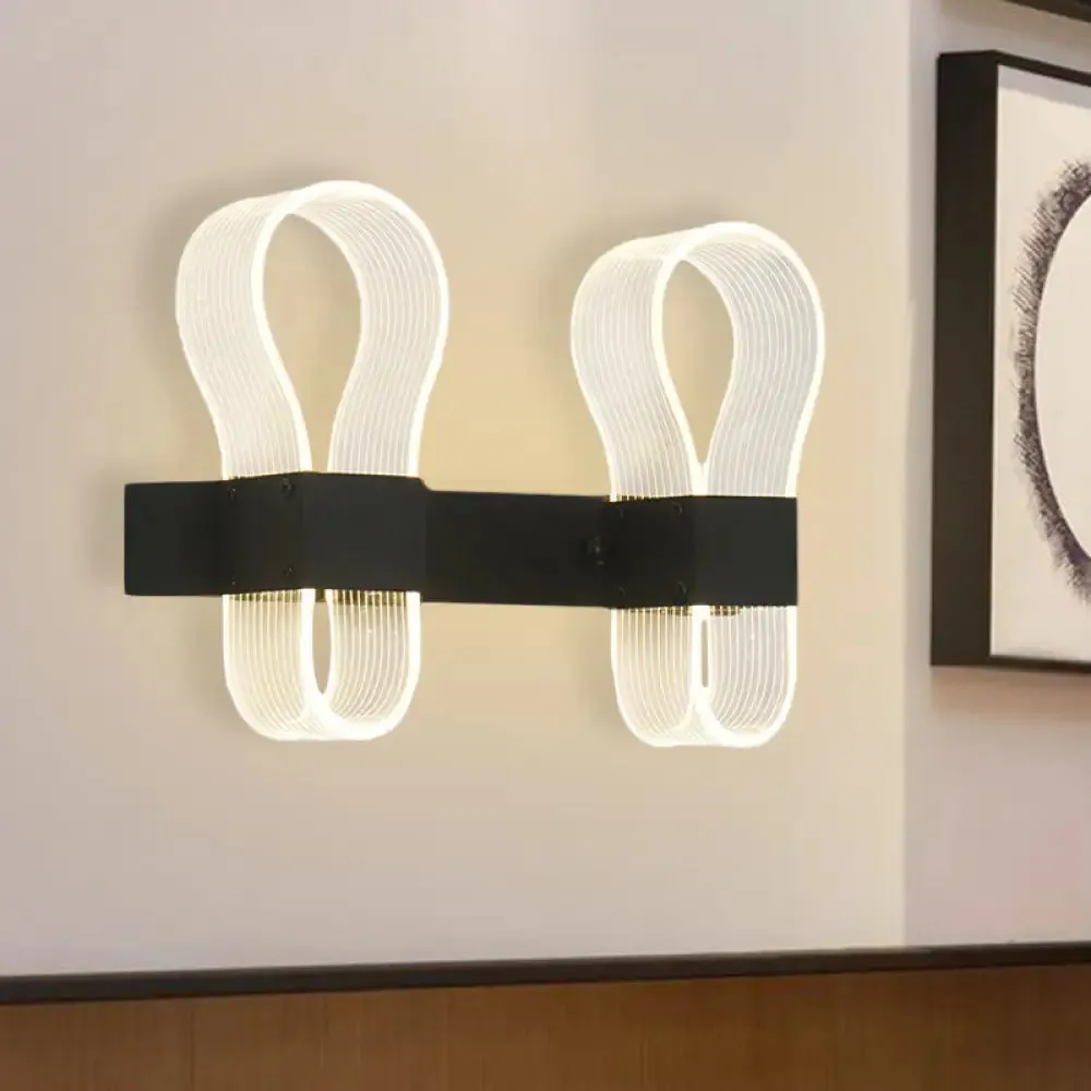 Modern Black Arc Ring Sconce Lighting with 2 Heads - LED Wall Lamp in Warm/White Light