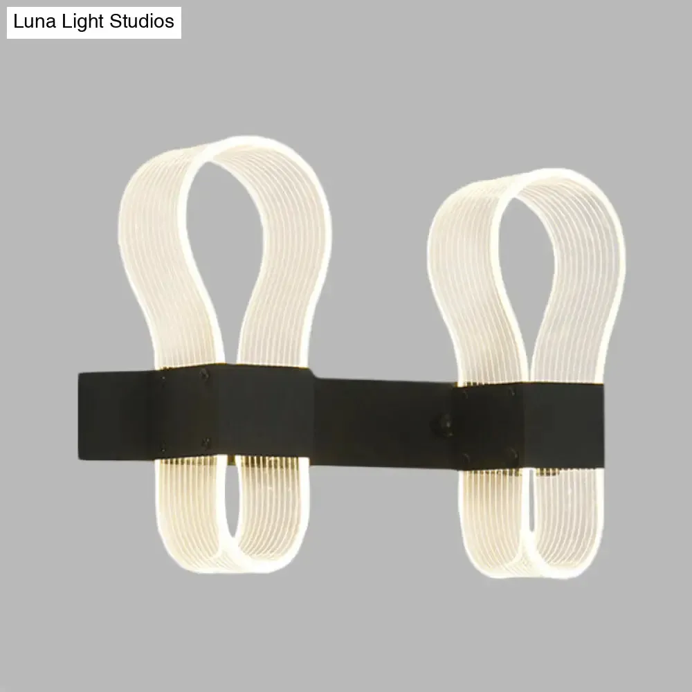 Modern Black Arc Ring Sconce Lighting with 2 Heads - LED Wall Lamp in Warm/White Light