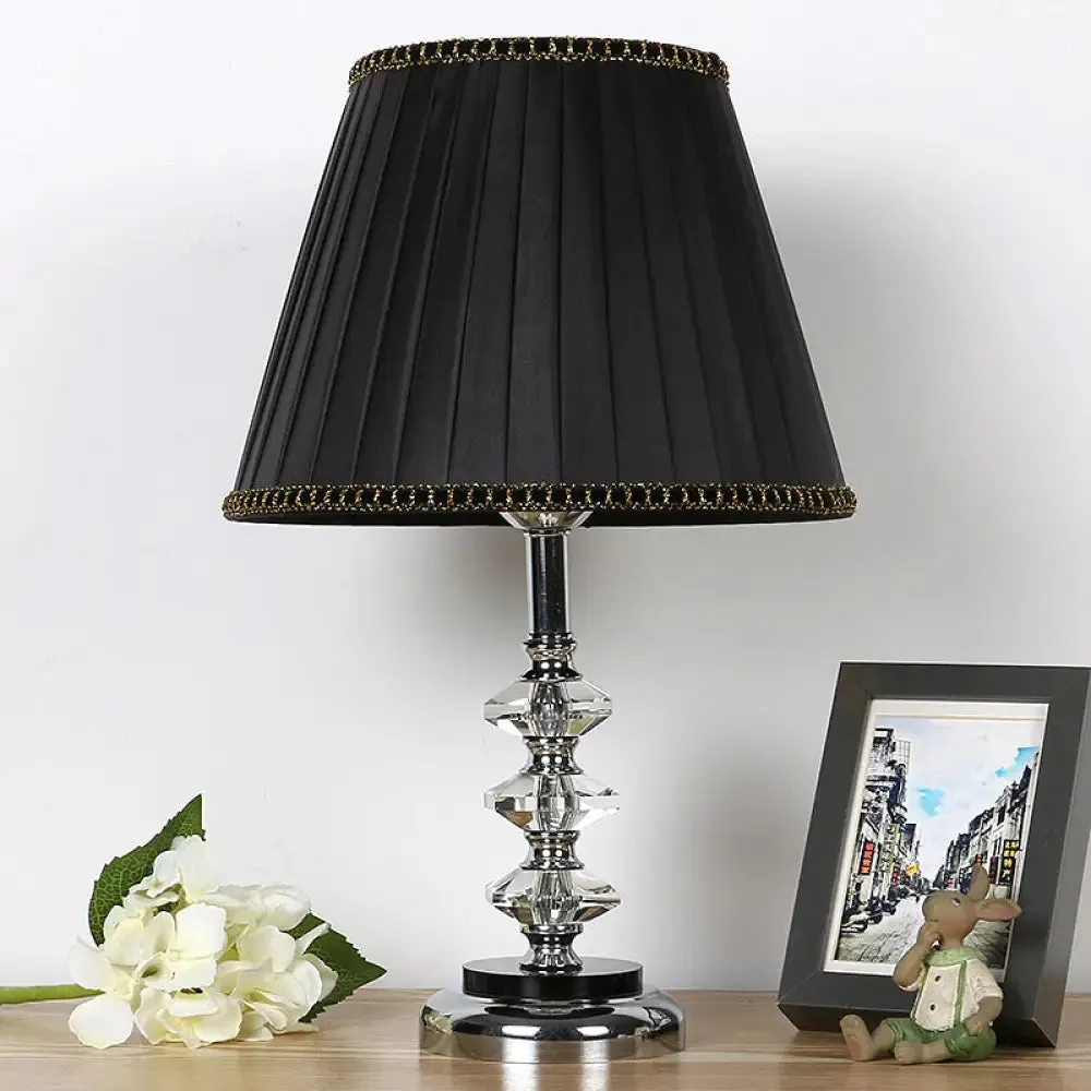 Modern Black Table Lamp with Clear Crystal Shade & Night Light - Perfect for Living Room Décor