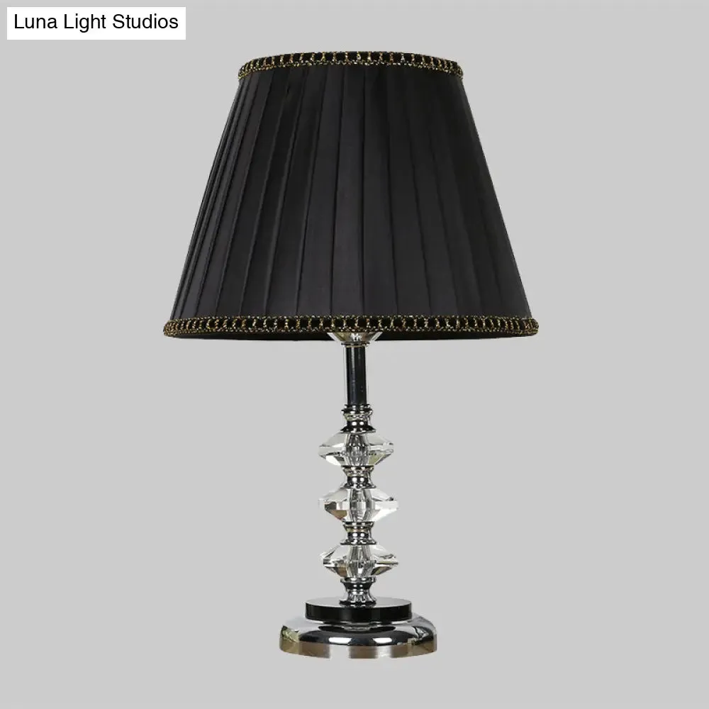 Modern Black Table Lamp with Clear Crystal Shade & Night Light - Perfect for Living Room Décor