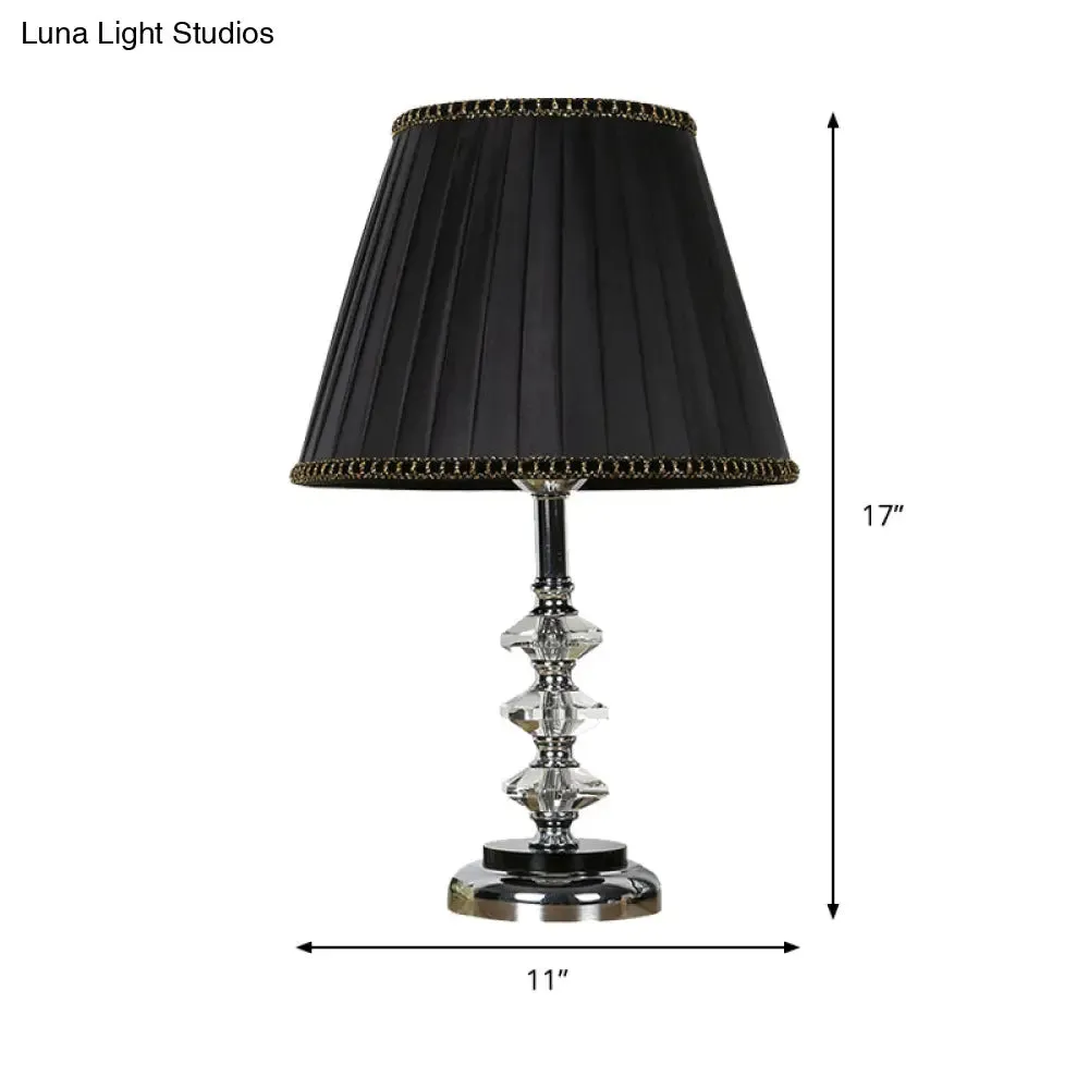 Modern Black Table Lamp with Clear Crystal Shade & Night Light - Perfect for Living Room Décor