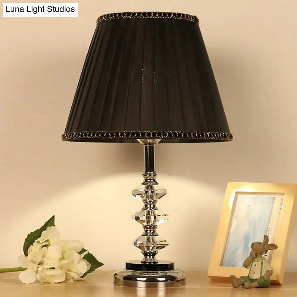 Modern Black Table Lamp with Clear Crystal Shade & Night Light - Perfect for Living Room Décor