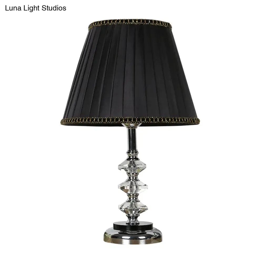 Modern Black Table Lamp with Clear Crystal Shade & Night Light - Perfect for Living Room Décor