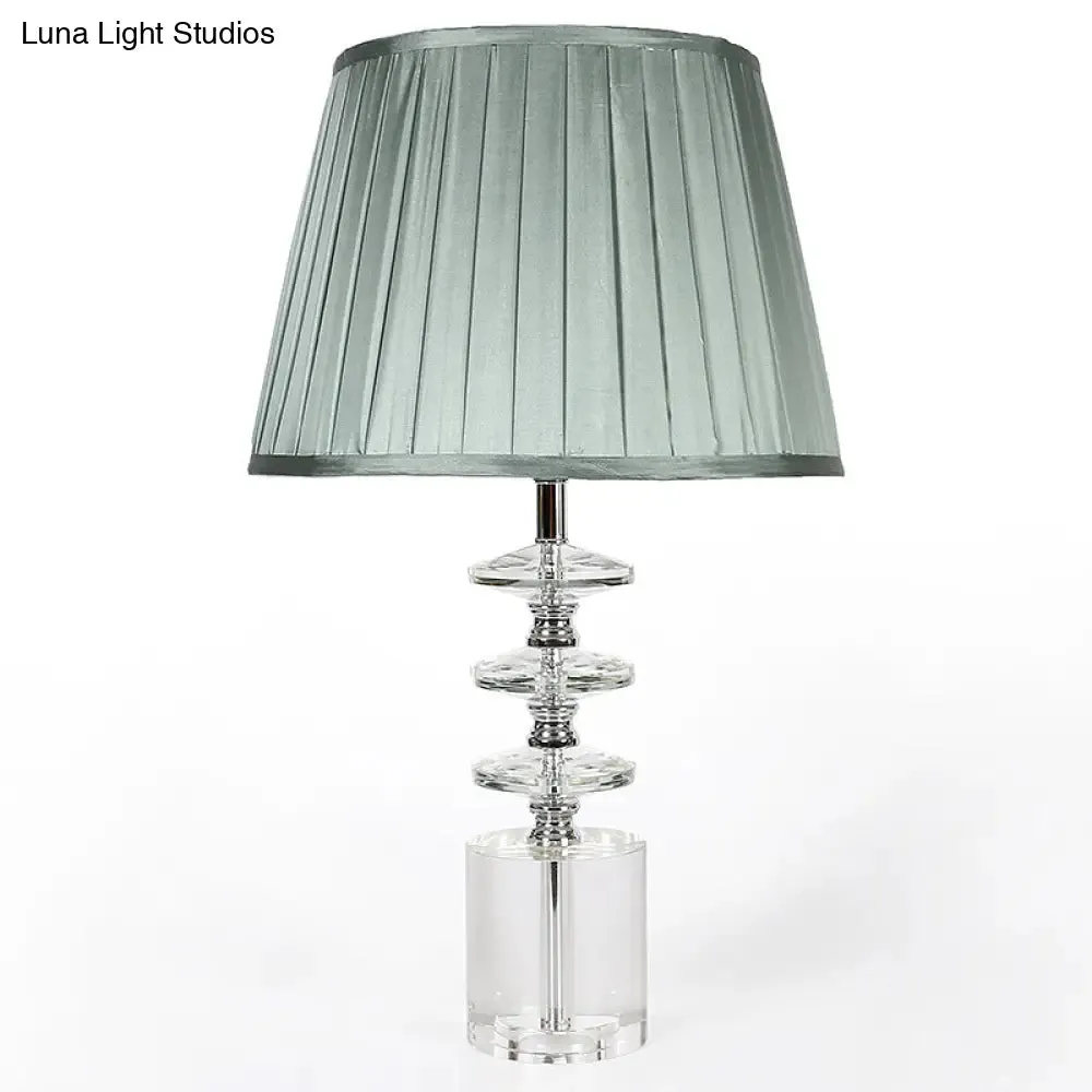 Modern Clear Crystal 1-Head Night Table Lamp with Empire Shade - Grey