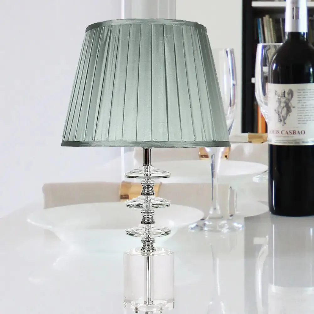Modern Clear Crystal 1-Head Night Table Lamp with Empire Shade - Grey