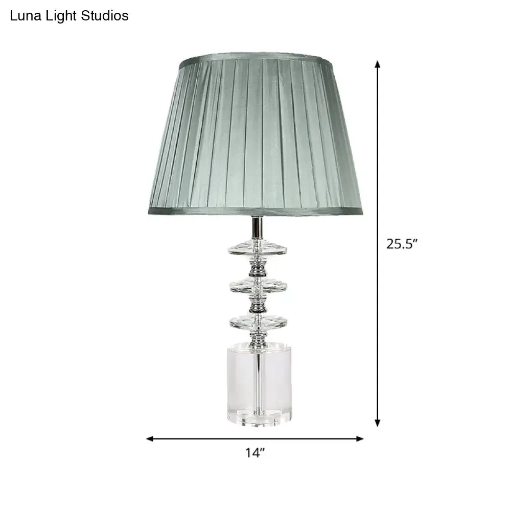 Modern Clear Crystal 1-Head Night Table Lamp with Empire Shade - Grey