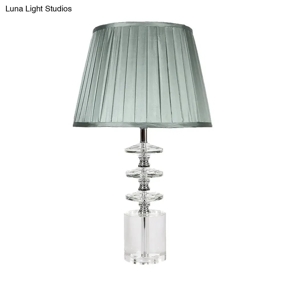 Modern Clear Crystal 1-Head Night Table Lamp with Empire Shade - Grey