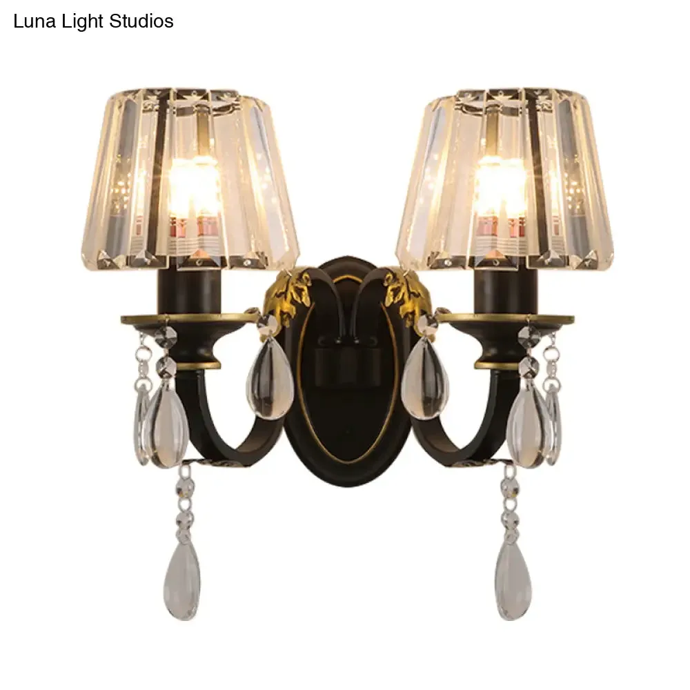 Modern Conical Crystal Wall Sconce with Black and Gold 2-Light for Living Room