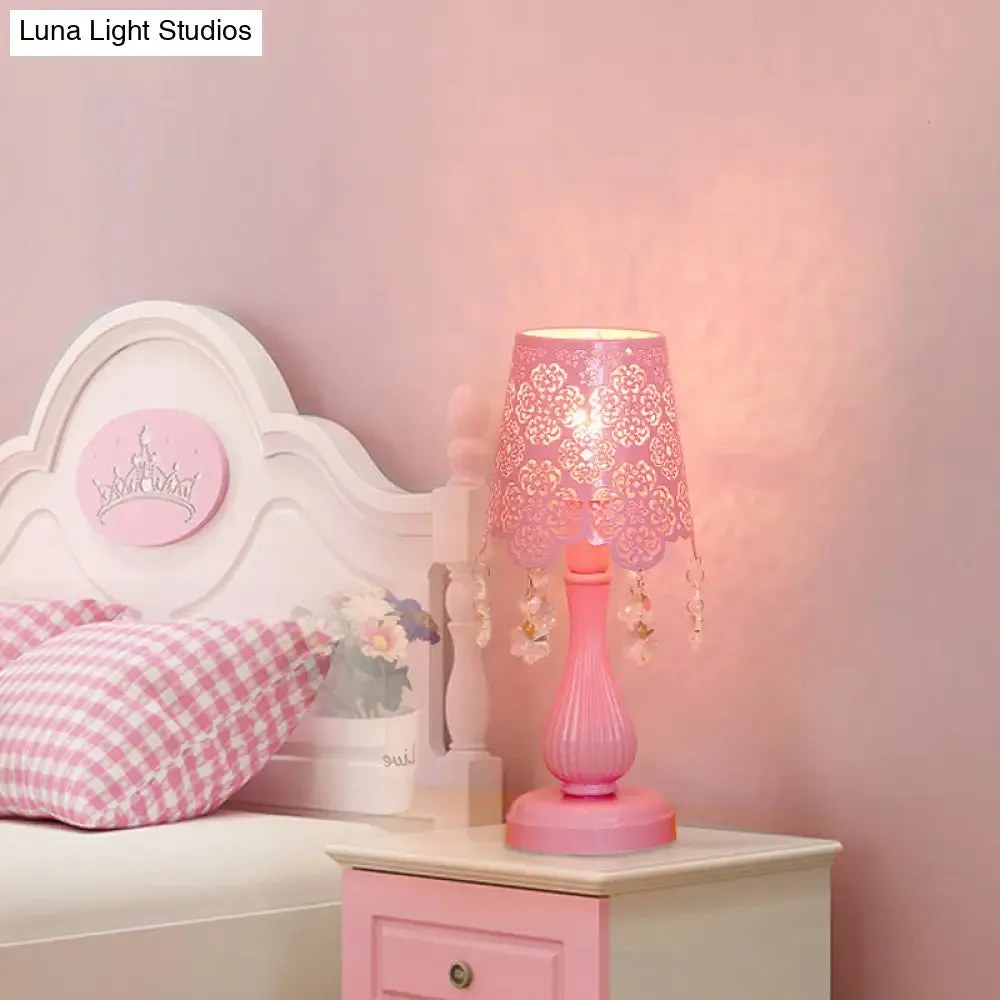 Modern Cutout Cone Night Lamp with Crystal Accent, Pink Iron Table Lighting