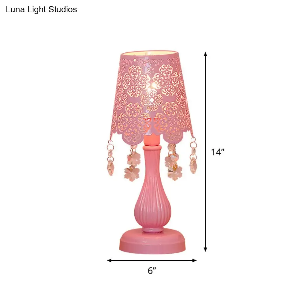 Modern Cutout Cone Night Lamp with Crystal Accent, Pink Iron Table Lighting