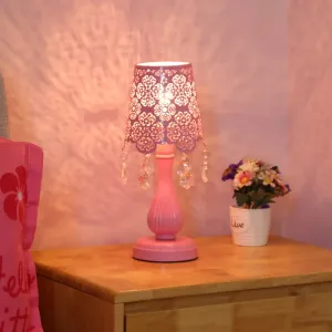 Modern Cutout Cone Night Lamp with Crystal Accent, Pink Iron Table Lighting