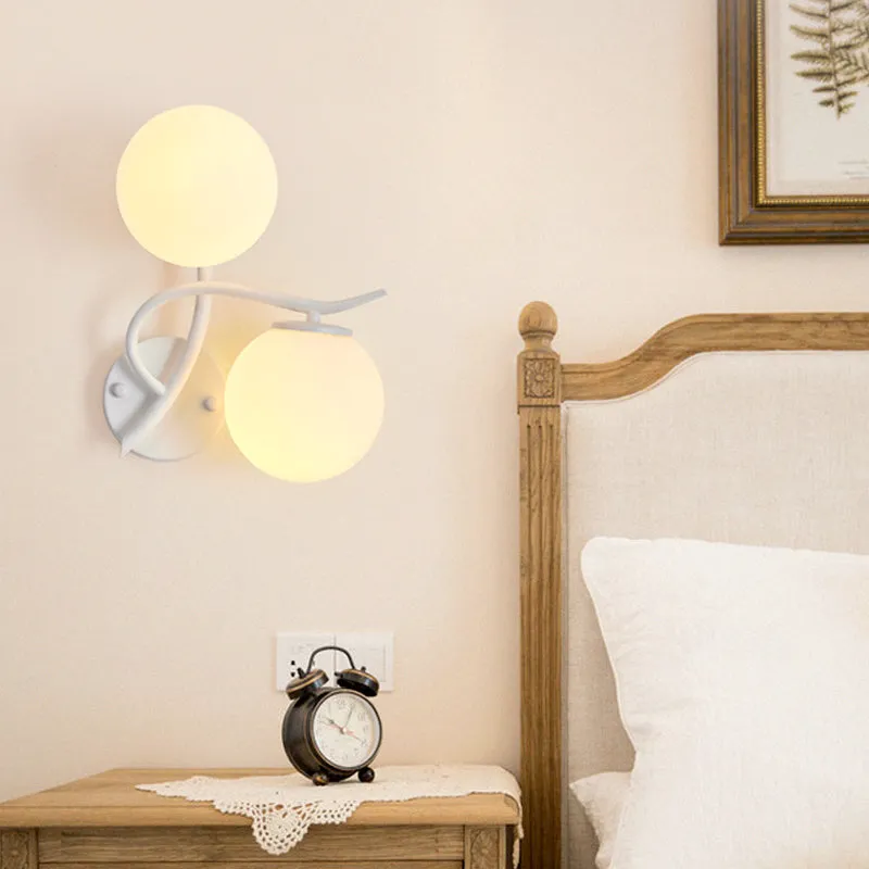 Modern Globe Wall Lamp with Milk Glass Sconce - 2 Heads, White - Ideal for Adult Bedroom