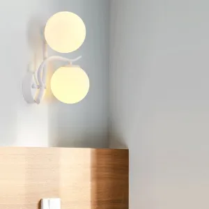 Modern Globe Wall Lamp with Milk Glass Sconce - 2 Heads, White - Ideal for Adult Bedroom