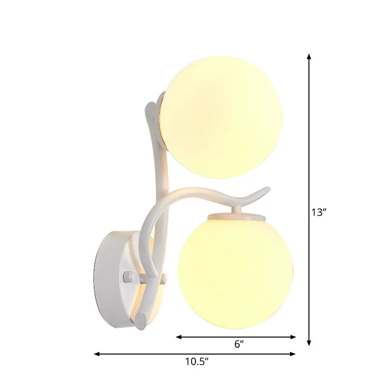 Modern Globe Wall Lamp with Milk Glass Sconce - 2 Heads, White - Ideal for Adult Bedroom