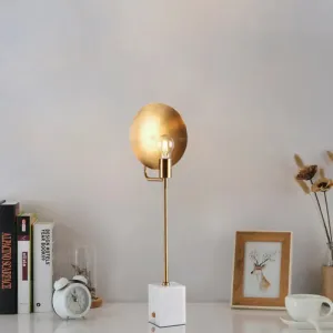 Modern Gold Flat Desk Light with Marble Base - Stylish Metal Night Table Lamp