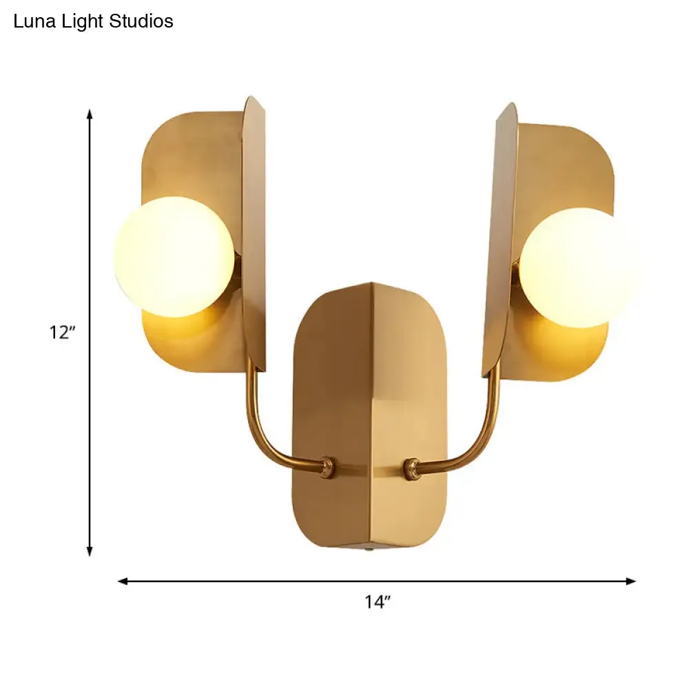 Modern Gold Globe Wall Sconce Light - 2-Light LED Metal Wall Mount Lamp for Living Room