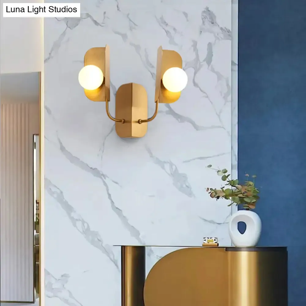 Modern Gold Globe Wall Sconce Light - 2-Light LED Metal Wall Mount Lamp for Living Room