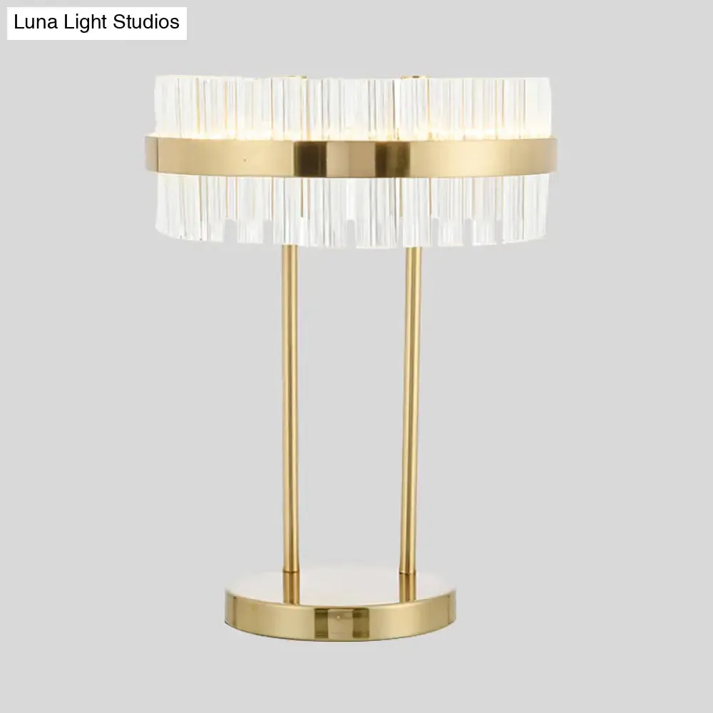 Modern Gold LED Crystal Drum Table Lamp for Bedroom - Hand-Cut, Small Desk Light