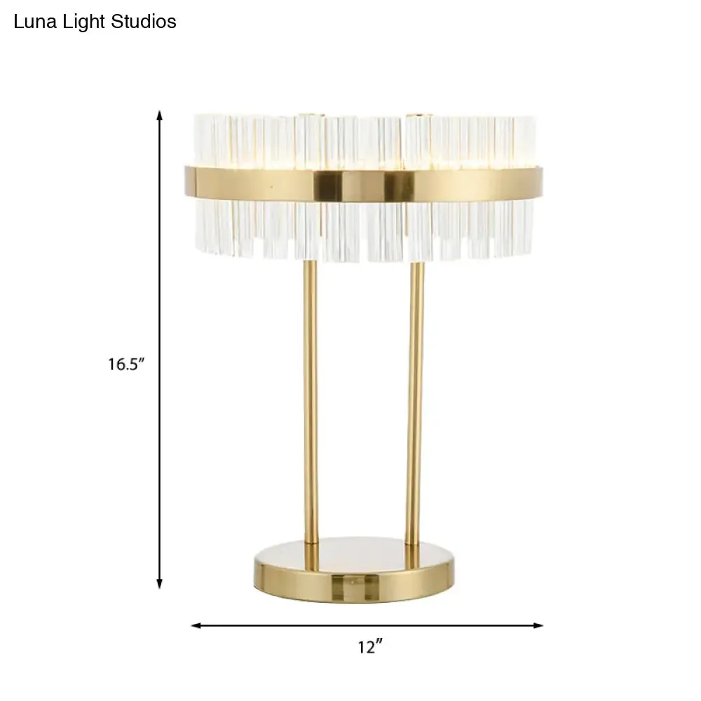Modern Gold LED Crystal Drum Table Lamp for Bedroom - Hand-Cut, Small Desk Light