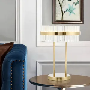Modern Gold LED Crystal Drum Table Lamp for Bedroom - Hand-Cut, Small Desk Light