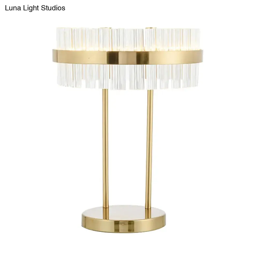 Modern Gold LED Crystal Drum Table Lamp for Bedroom - Hand-Cut, Small Desk Light