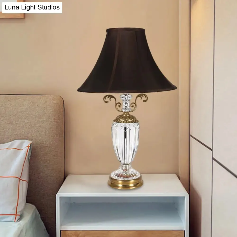 Modern Hand-Cut Crystal Night Table Lamp - Black Urn-Shaped Desk Light