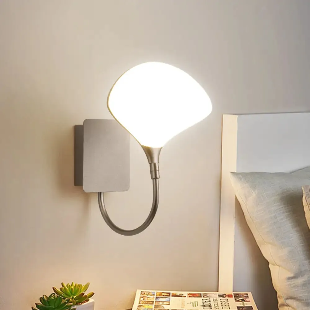 Modern LED Metal Wall Mount Lamp with Gold Arced Arm and Acrylic Shade